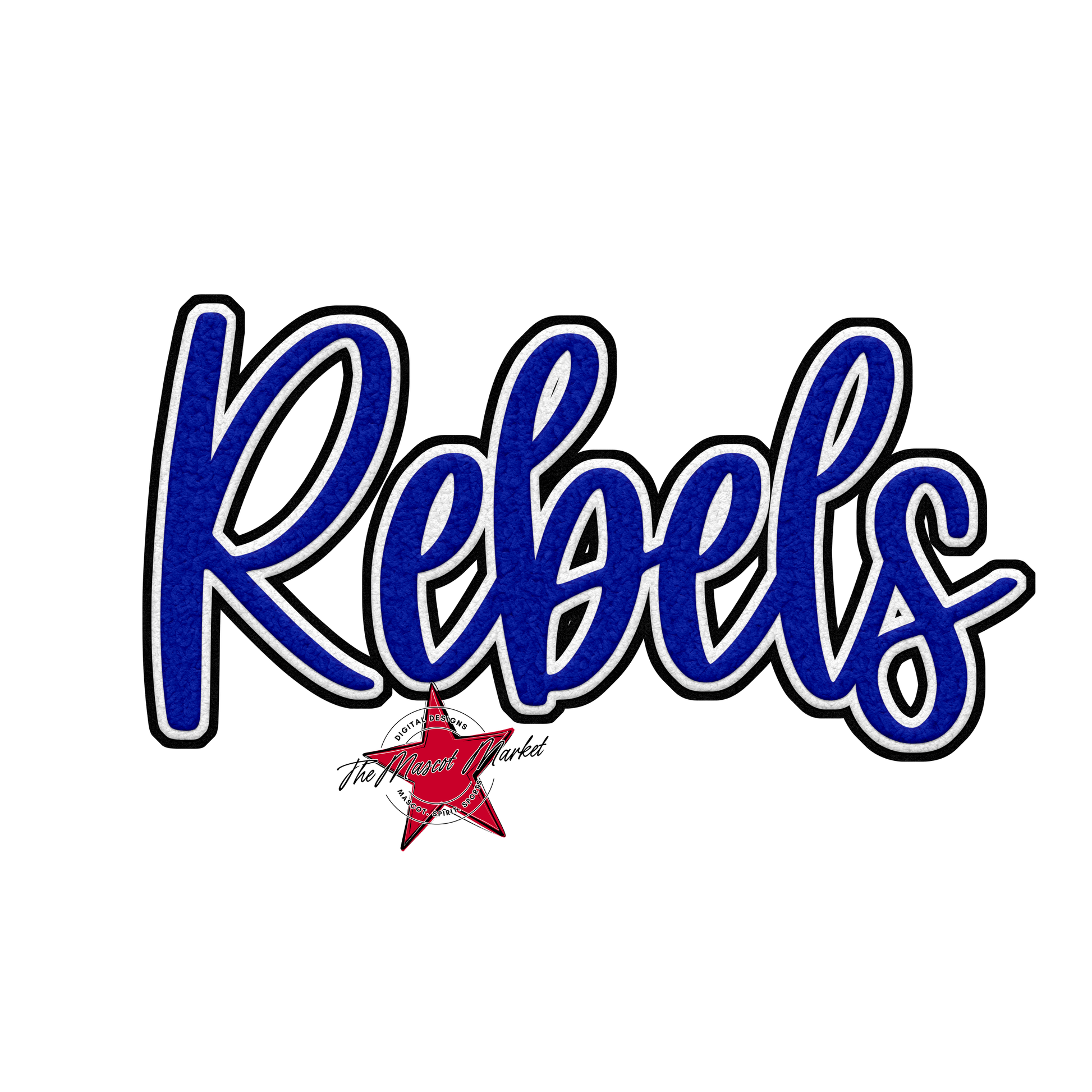 Rebels Faux Chenille Patch-Royal Blue