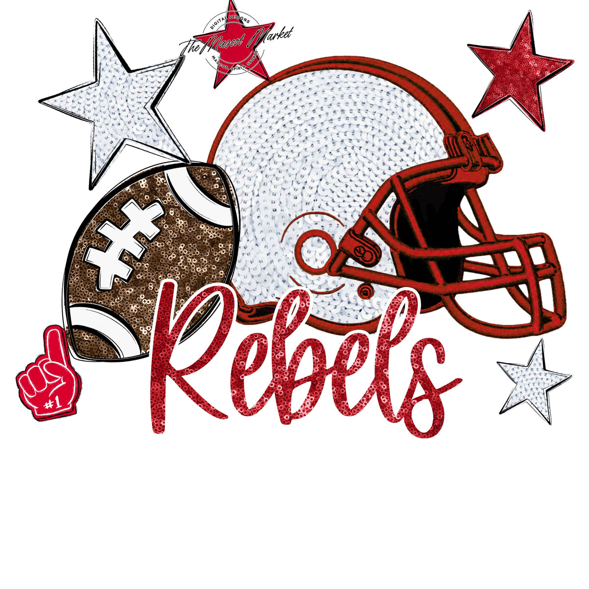 Rebels Football Embroidered Sequins Design-Red