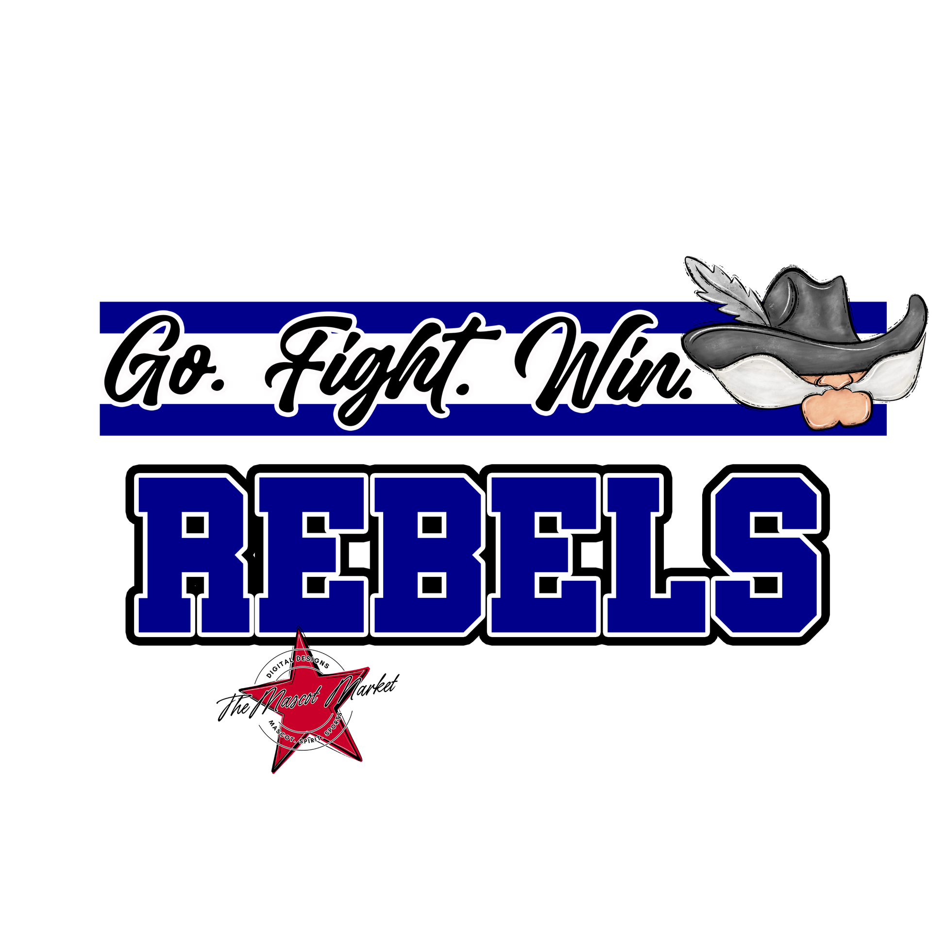 Rebels Go Fight Win Mascot Lines-Blue