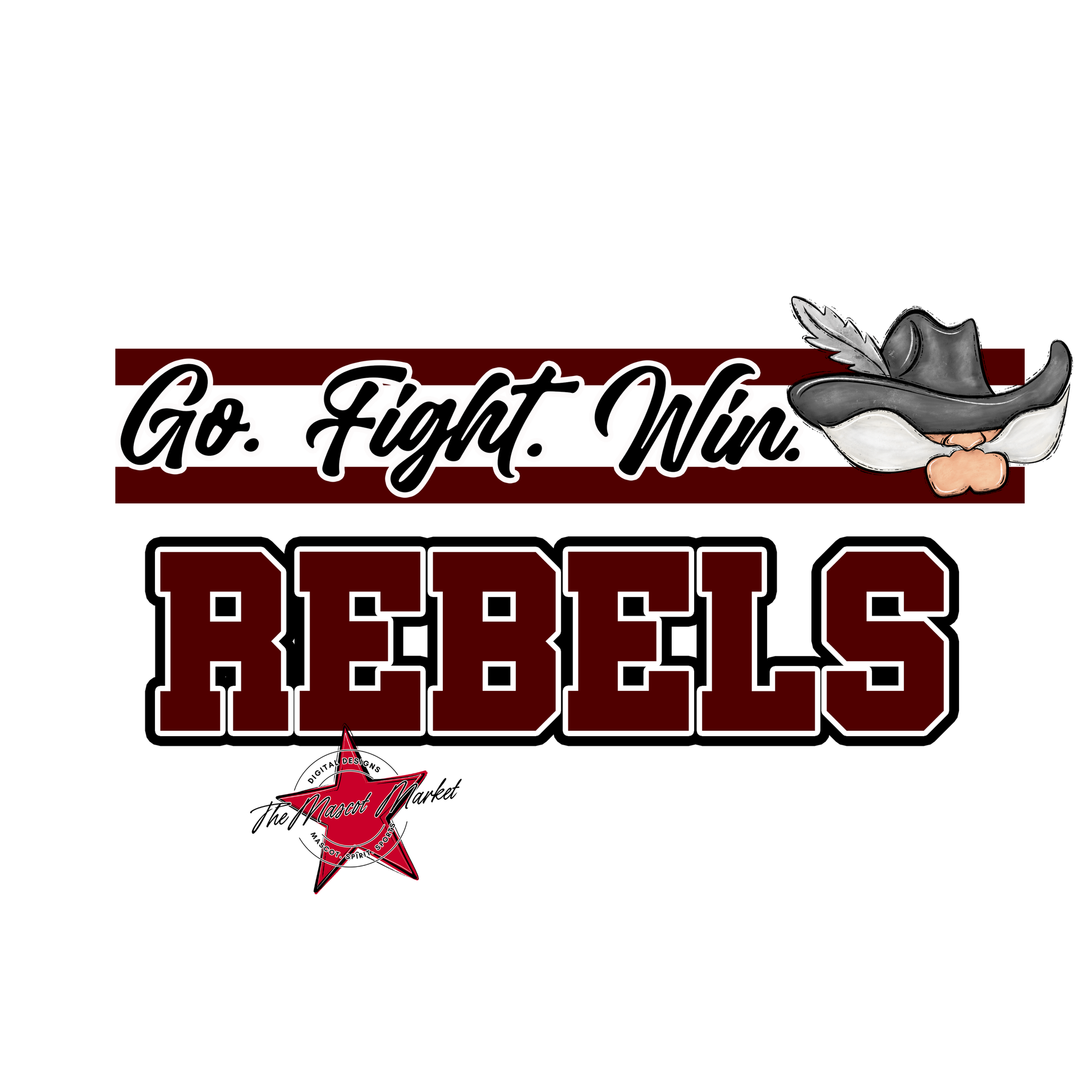 Rebels Go Fight Win Mascot Lines-Maroon