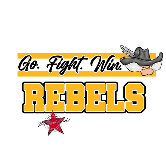 Rebels Go Fight Win Mascot Lines-Yellow