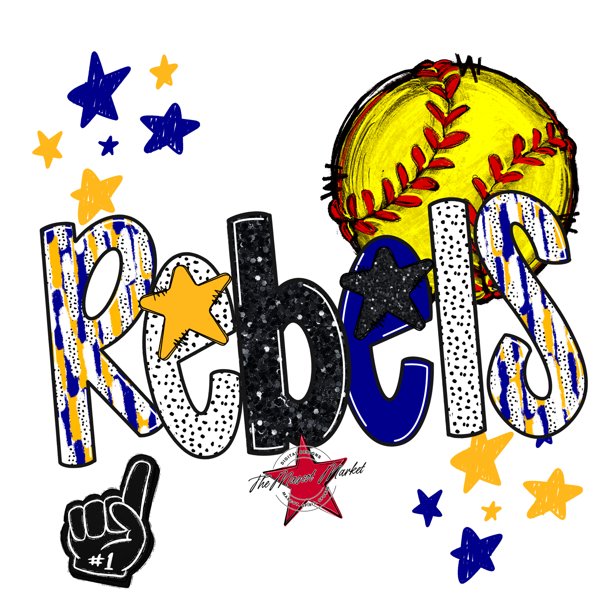 Rebels Softball Scrape-Blue-Yellow