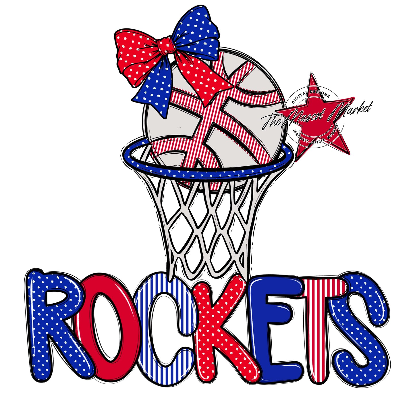 Rockets Basketball Spirit Design-Royal Blue & Red