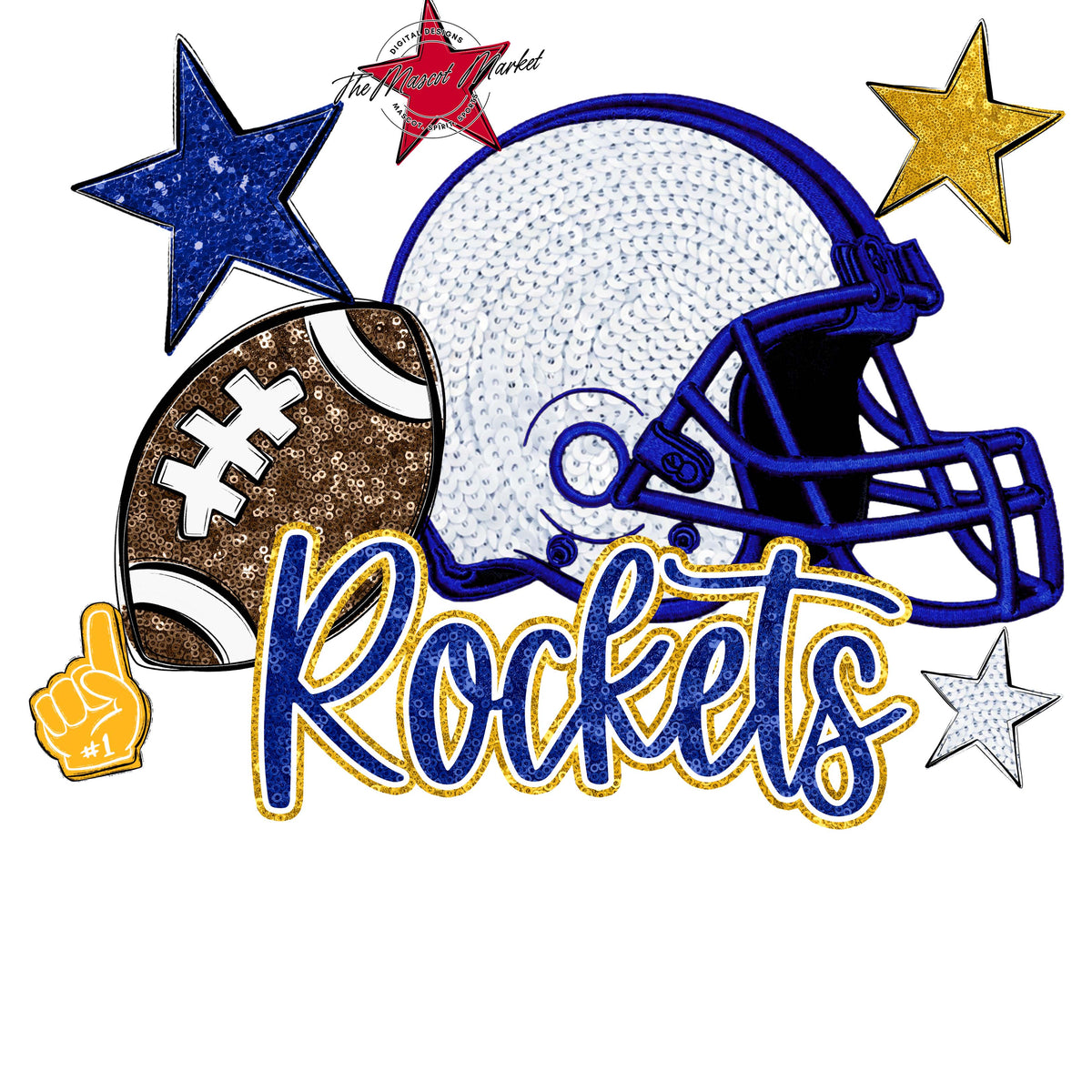 Rockets Football Embroidered Sequins Design-Blue & Yellow