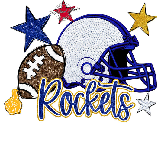 Rockets Football Embroidered Sequins Design-Blue & Yellow