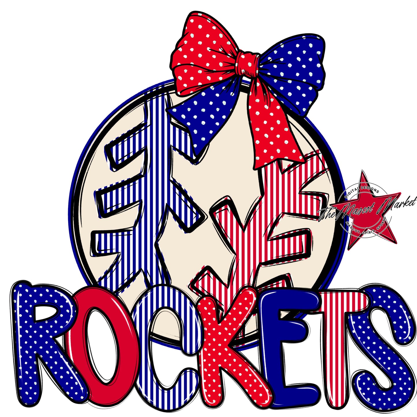 Rockets Baseball-Softball Spirit Design-Blue & Red