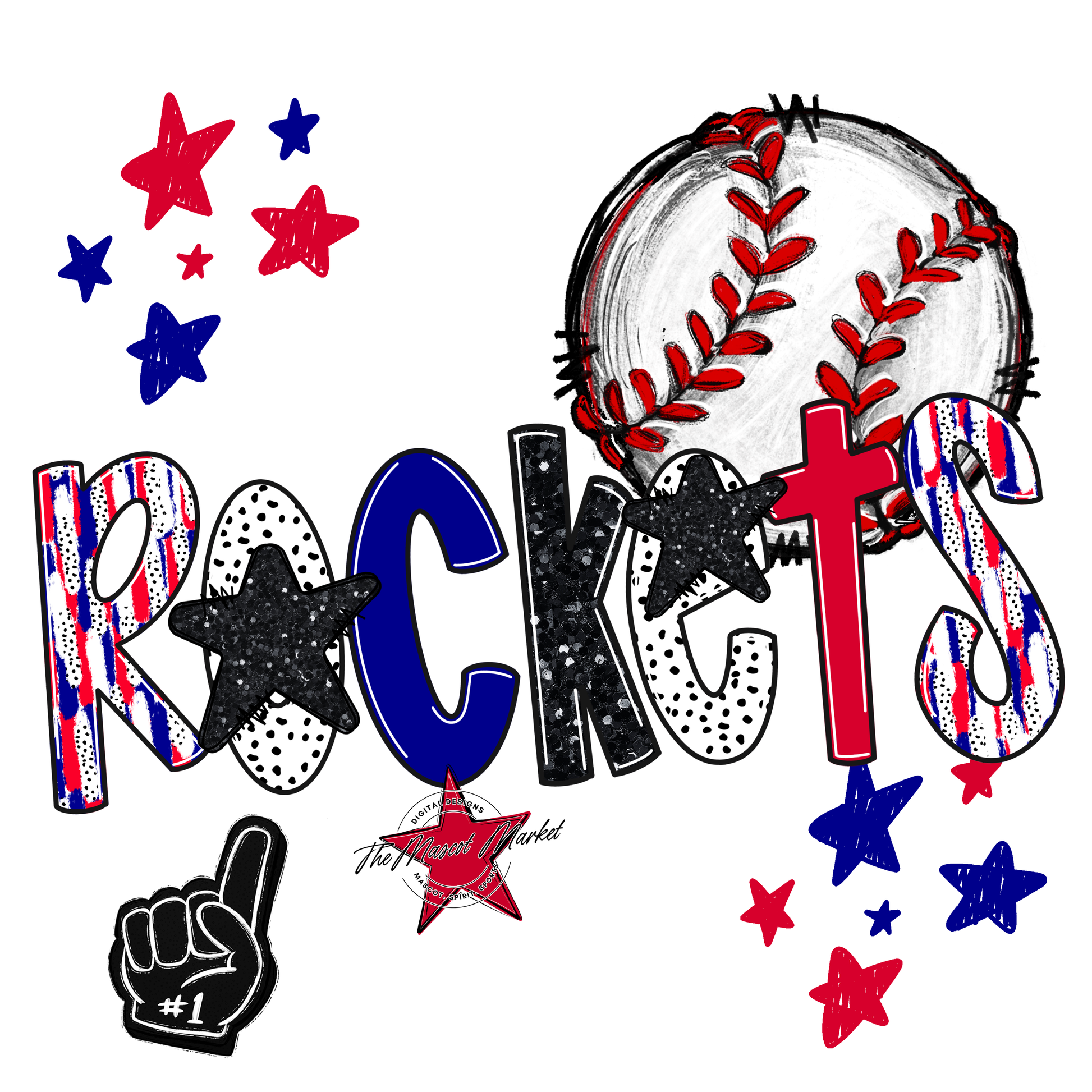 Rockets Baseball Scrape-Blue-Red