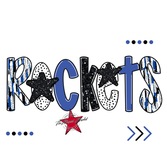 Rockets Brushstroke Alpha w Arrows-Off Blue