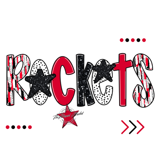 Rockets Brushstroke Alpha w Arrows-Red