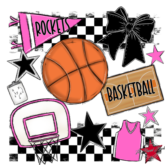 Rockets Checkers Basketball Spirit Design-Baby Pink