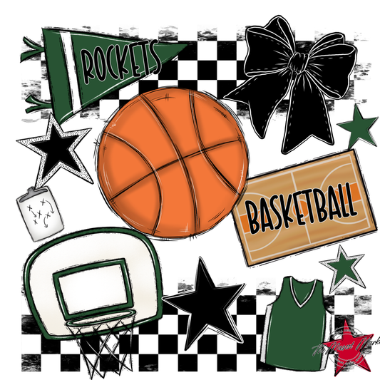 Rockets Checkers Basketball Spirit Design-Green