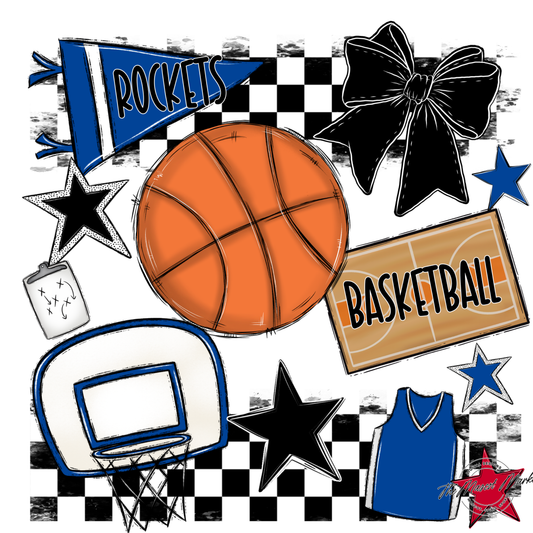 Rockets Checkers Basketball Spirit Design-Off Blue