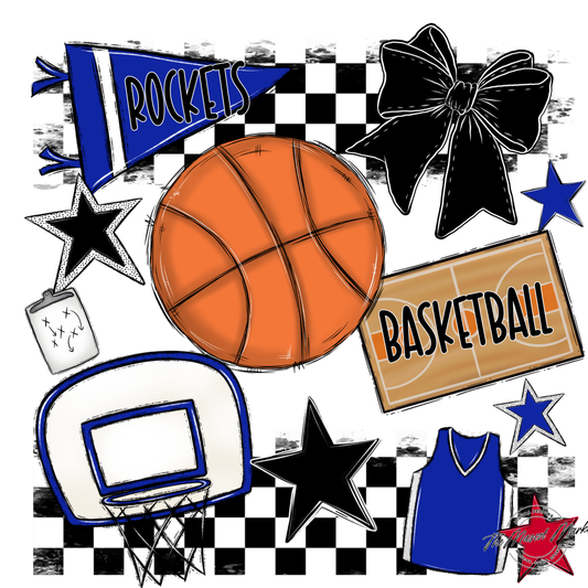 Rockets Checkers Basketball Spirit Design-Royal Blue