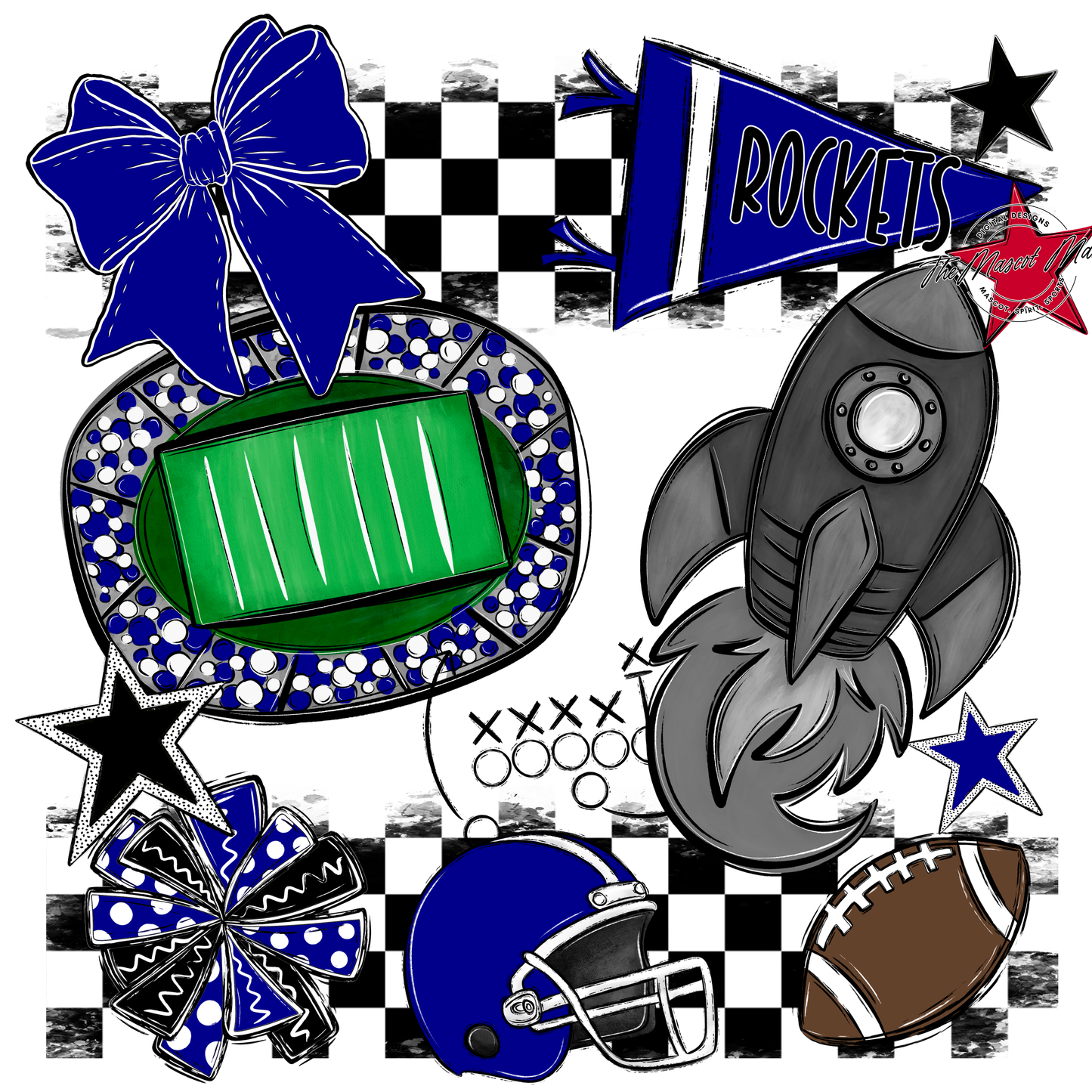 Rockets Checkers Mascot Spirit Design-Blue