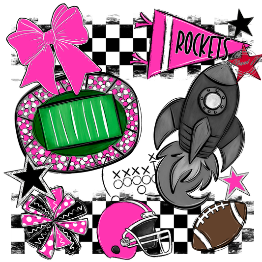 Rockets Checkers Mascot Spirit Design-Pink