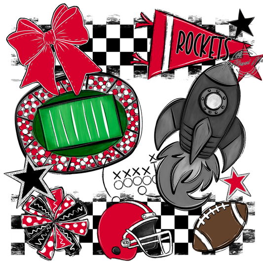 Rockets Checkers Mascot Spirit Design-Red