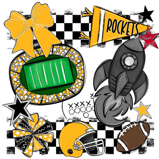 Rockets Checkers Mascot Spirit Design-Yellow