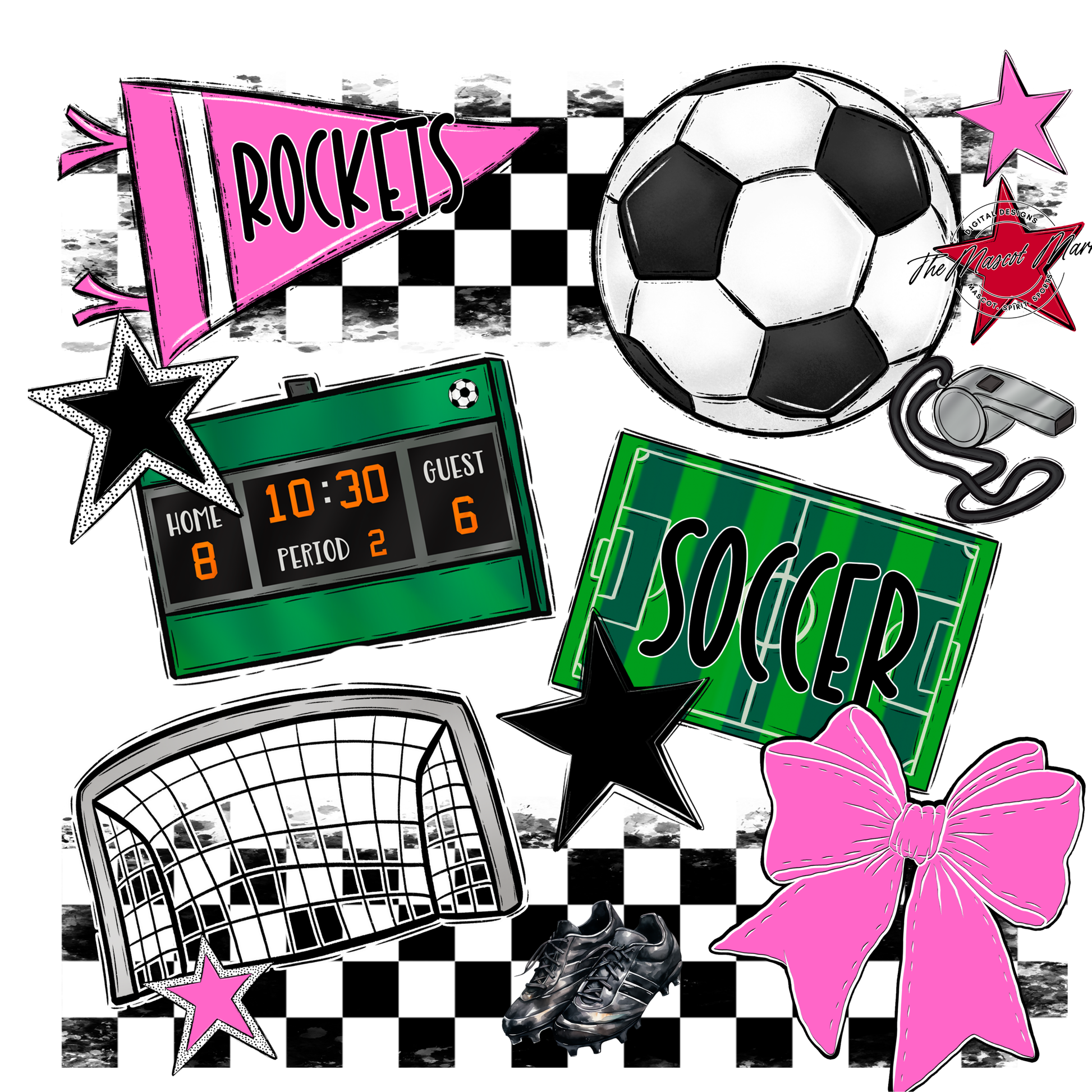 Rockets Checkers Soccer Spirit Design-Baby Pink