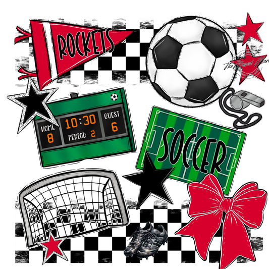 Rockets Checkers Soccer Spirit Design-Red
