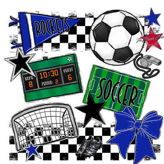 Rockets Checkers Soccer Spirit Design-Royal Blue