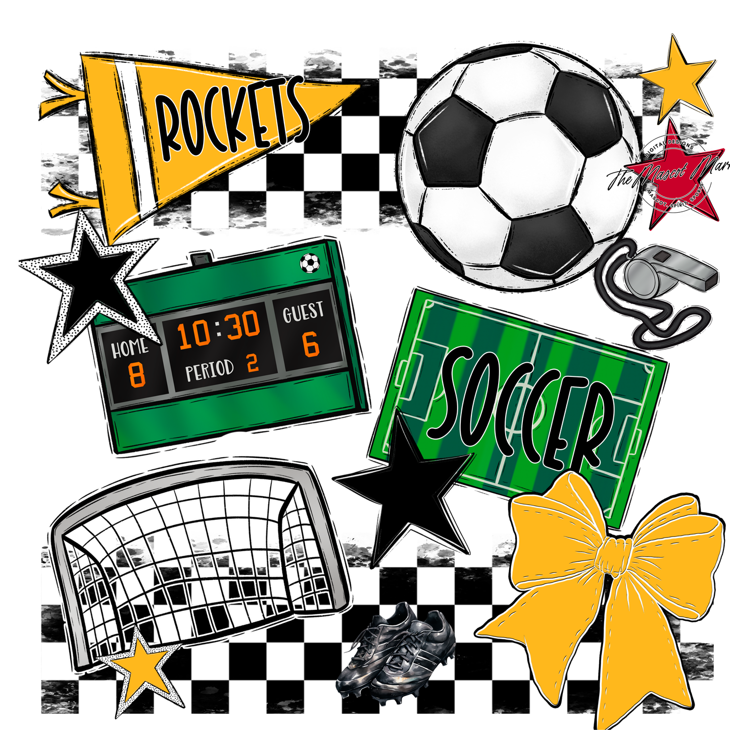 Rockets Checkers Soccer Spirit Design-Yellow