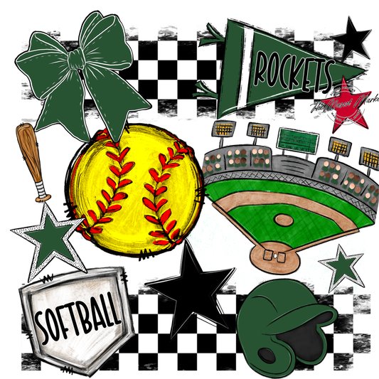 Rockets Checkers Softball Spirit Design-Green