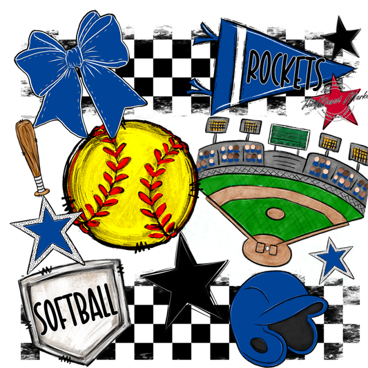 Rockets Checkers Softball Spirit Design-Off Blue