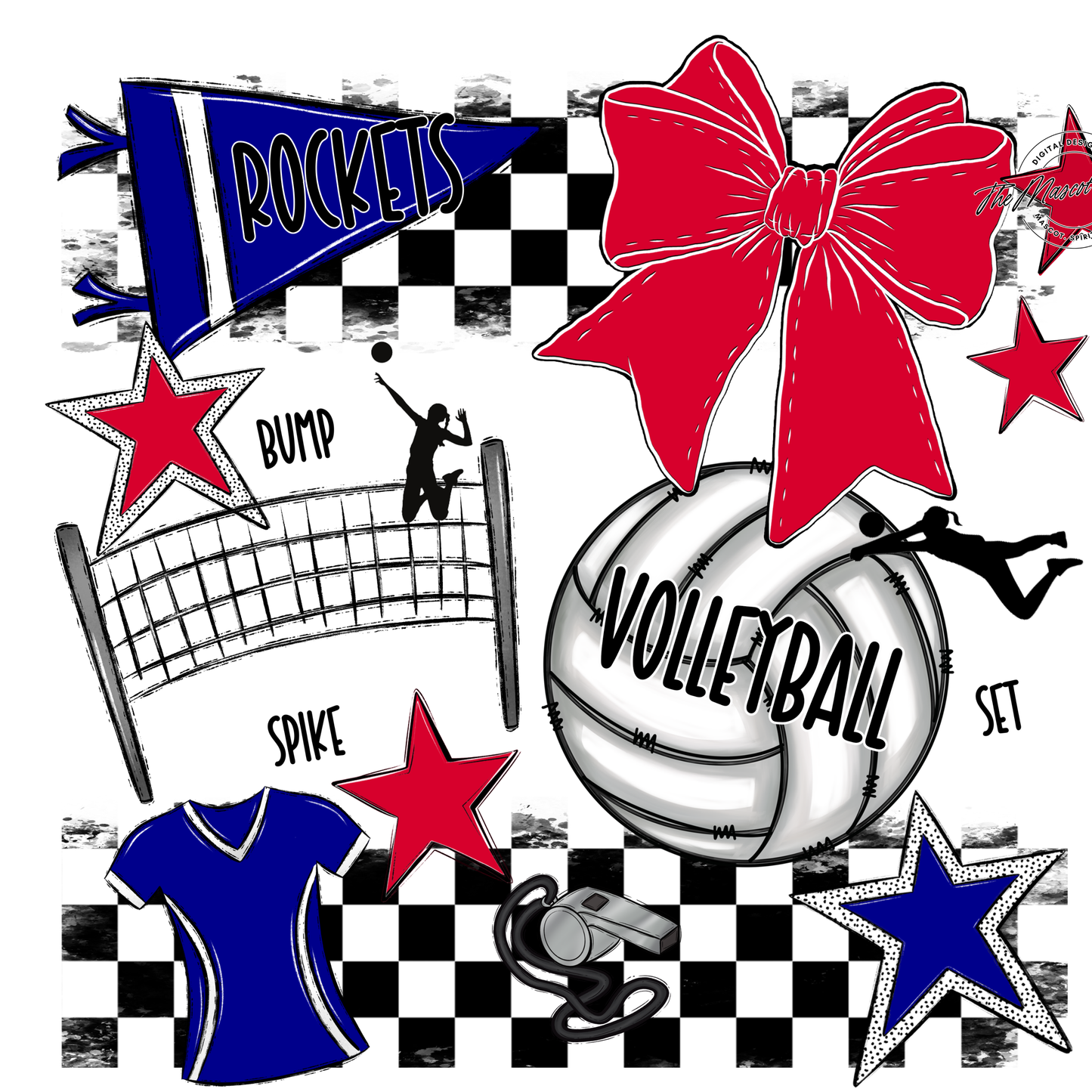 Rockets Checkers Volleyball Spirit Design-Blue-Red