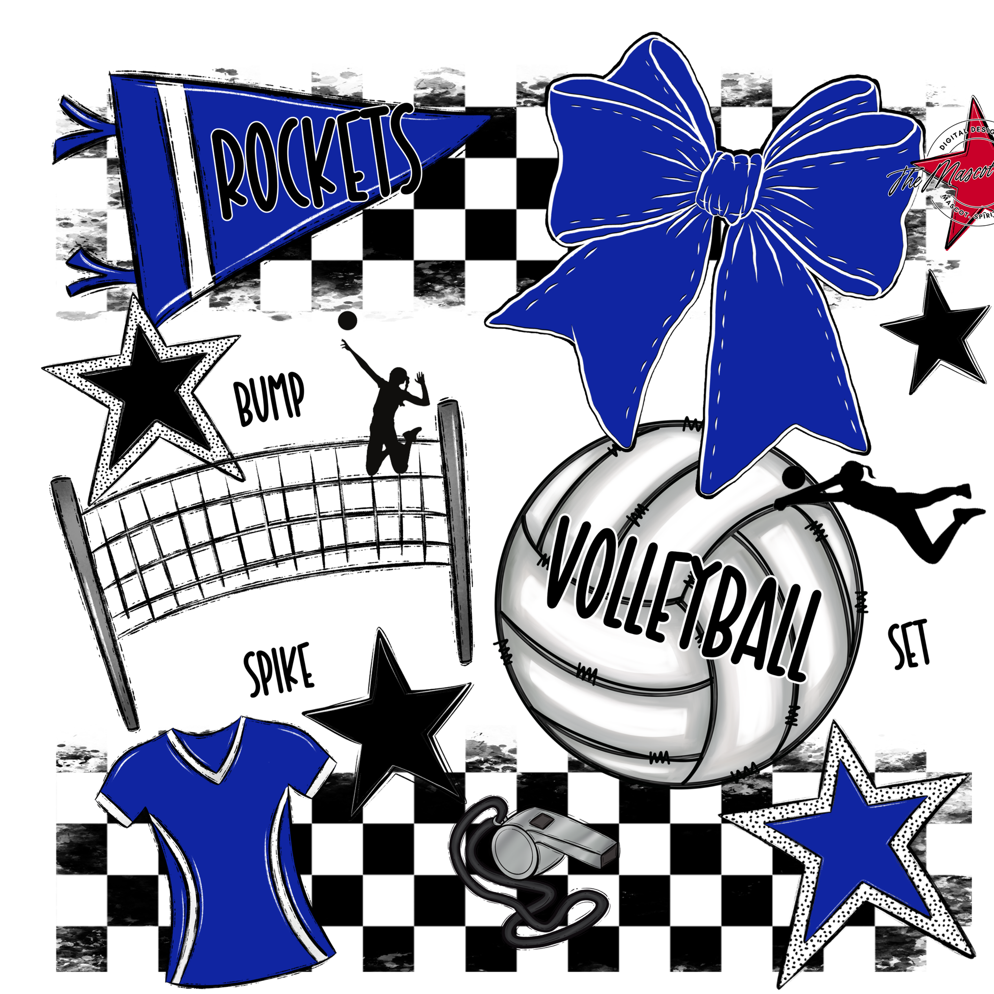 Rockets Checkers Volleyball Spirit Design-Royal Blue