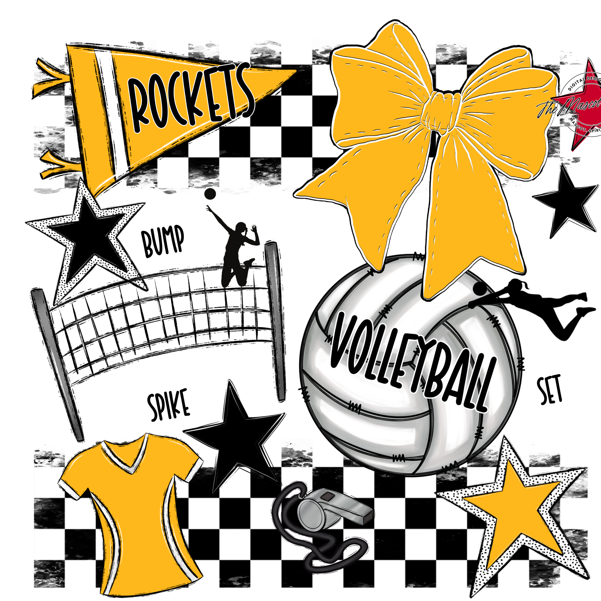 Rockets Checkers Volleyball Spirit Design-Yellow