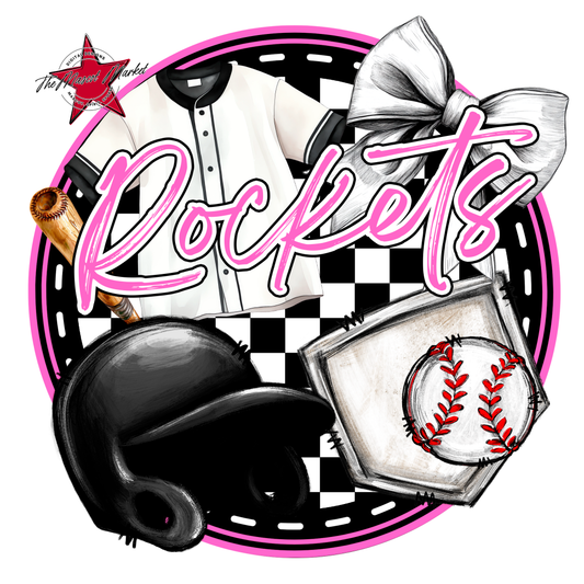 Rockets Circle Baseball Design-Baby Pink
