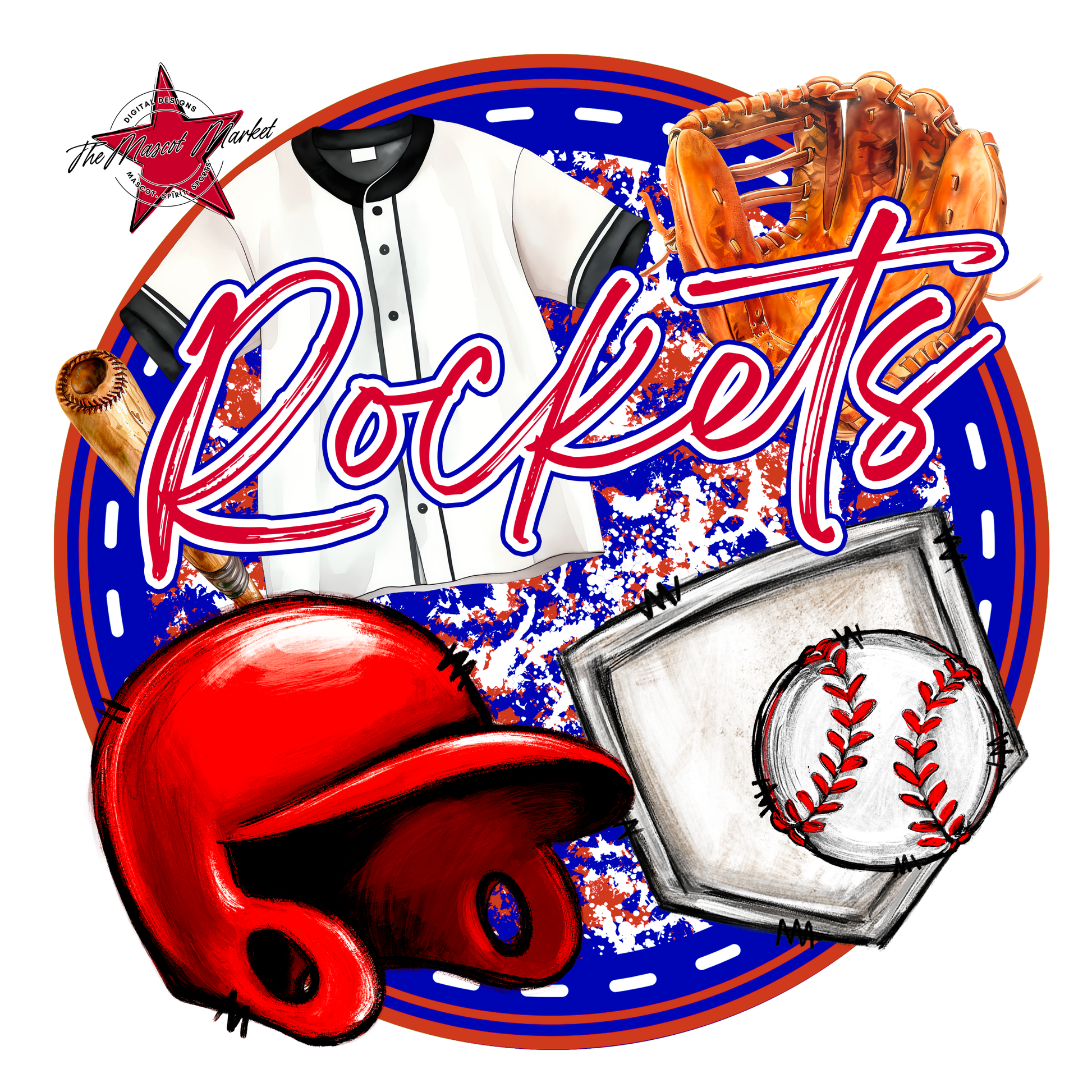 Rockets Circle Baseball Design-Blue-Red