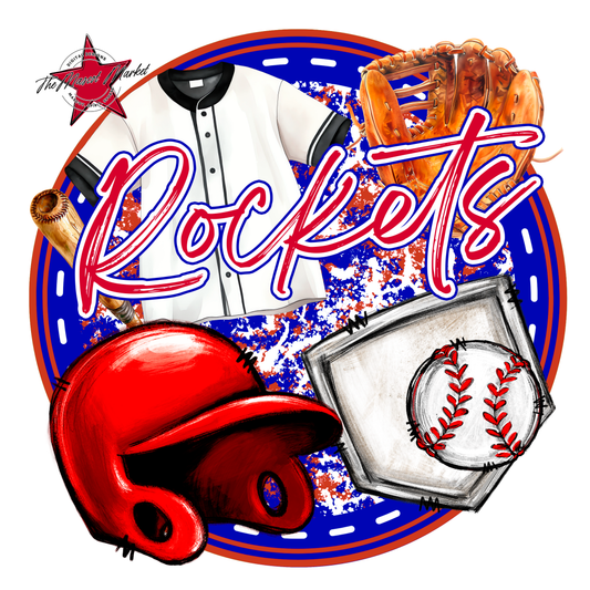 Rockets Circle Baseball Design-Blue-Red