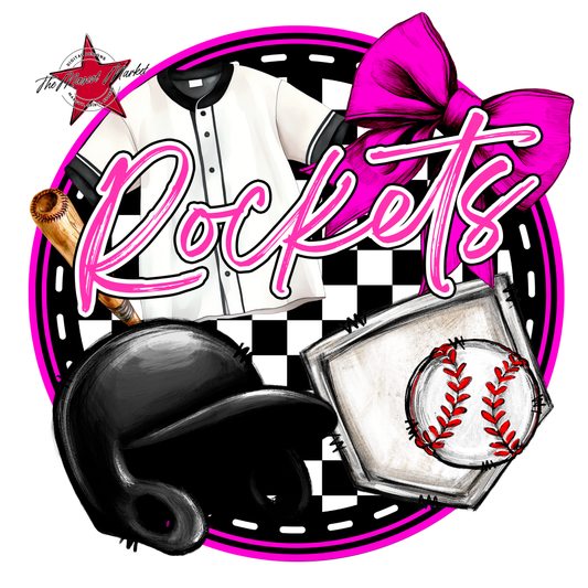 Rockets Circle Baseball Design-Pink