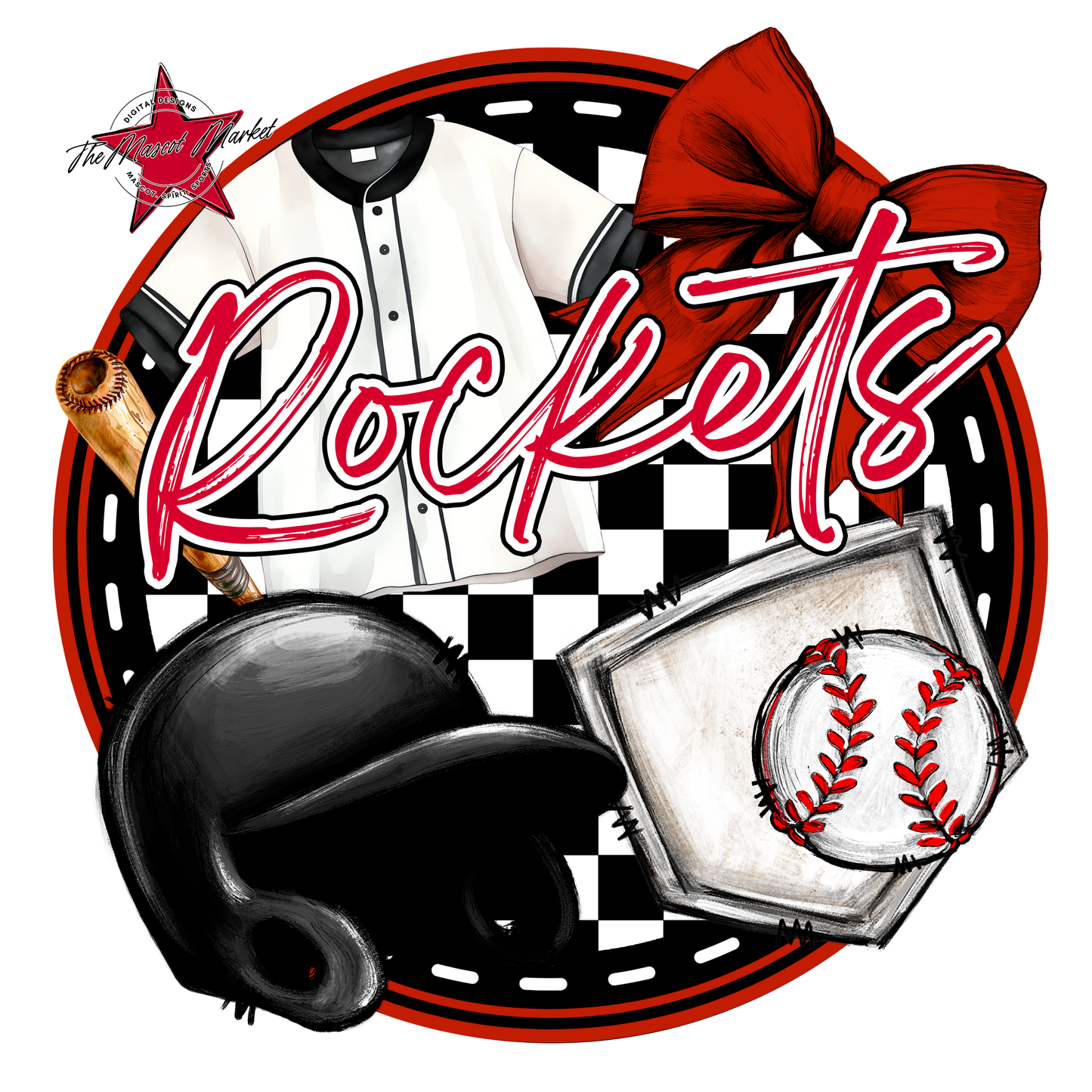 Rockets Circle Baseball Design-Red
