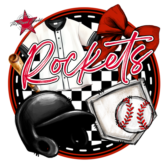 Rockets Circle Baseball Design-Red