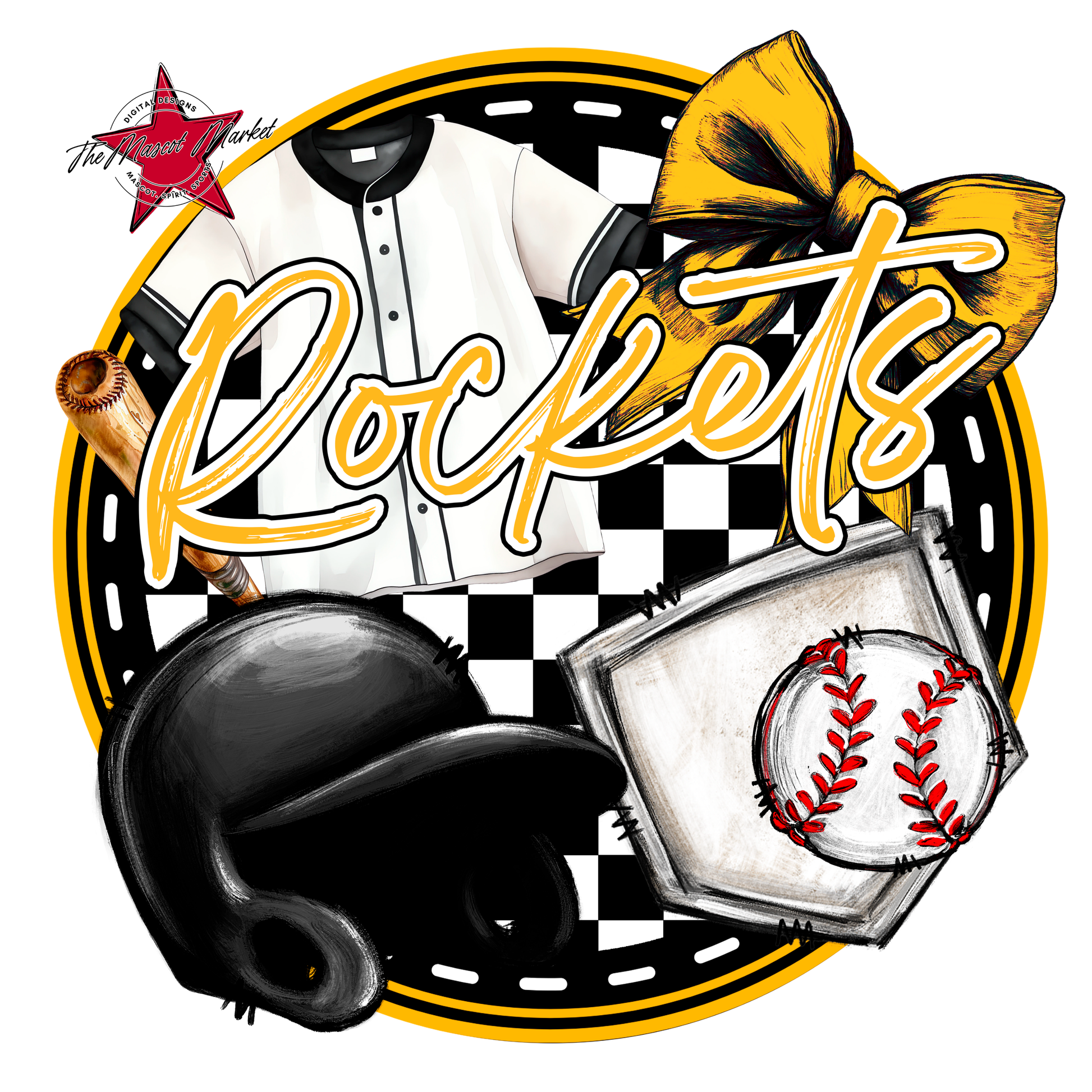 Rockets Circle Baseball Design-Yellow