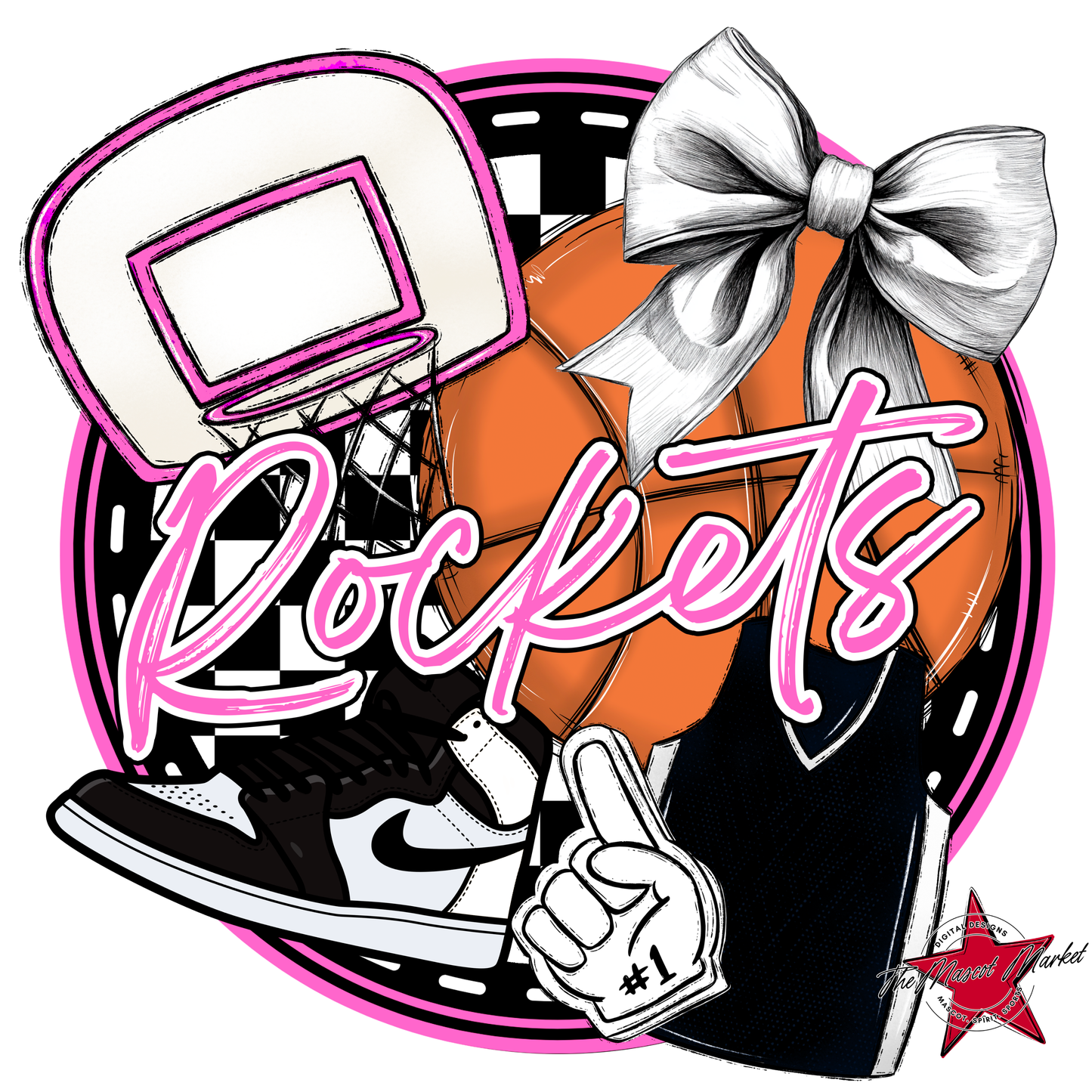 Rockets Circle Basketball Design-Baby Pink