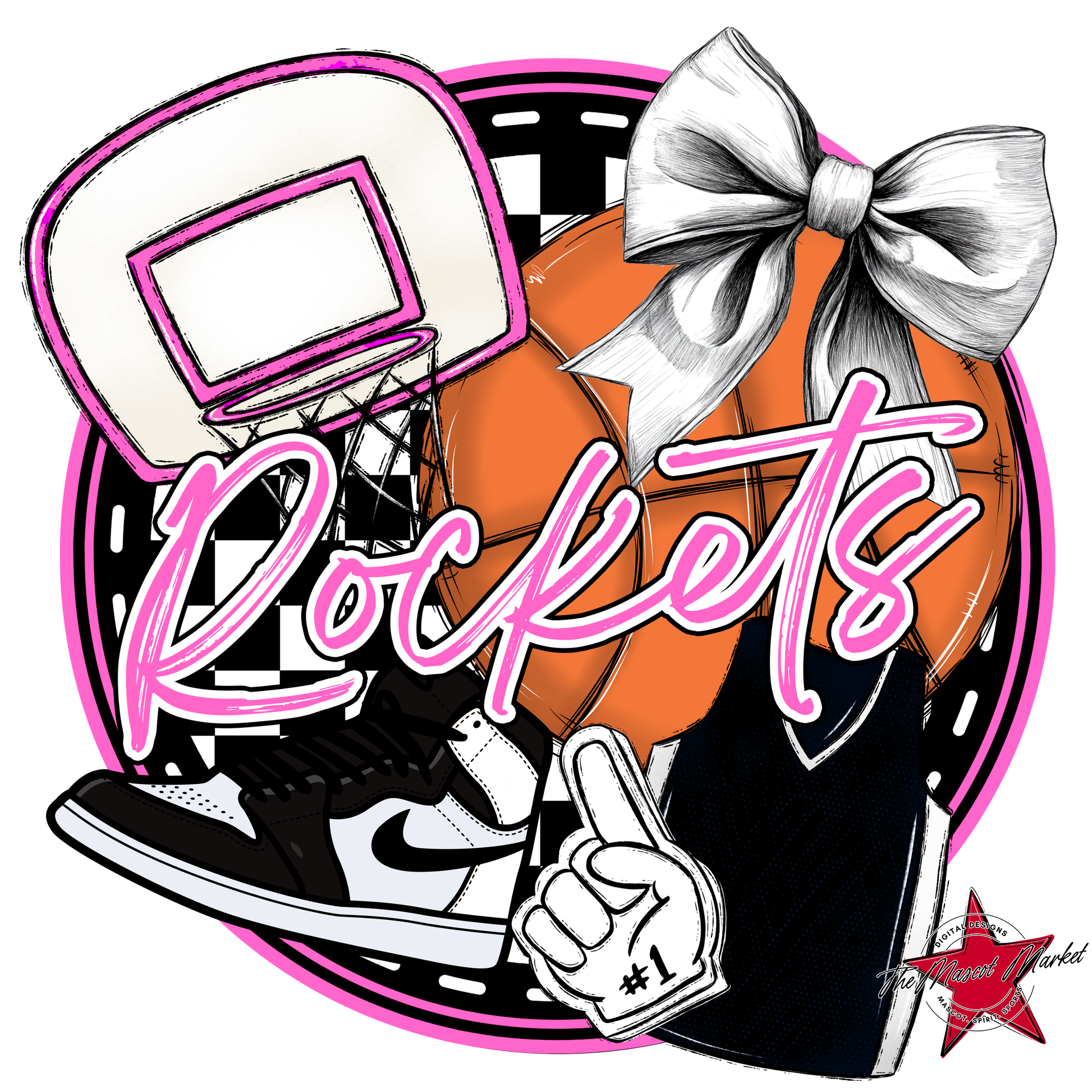 Rockets Circle Basketball Design-Baby Pink
