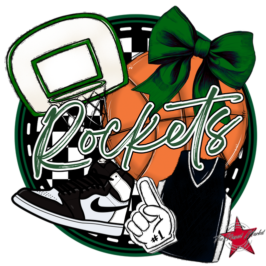 Rockets Circle Basketball Design-Green