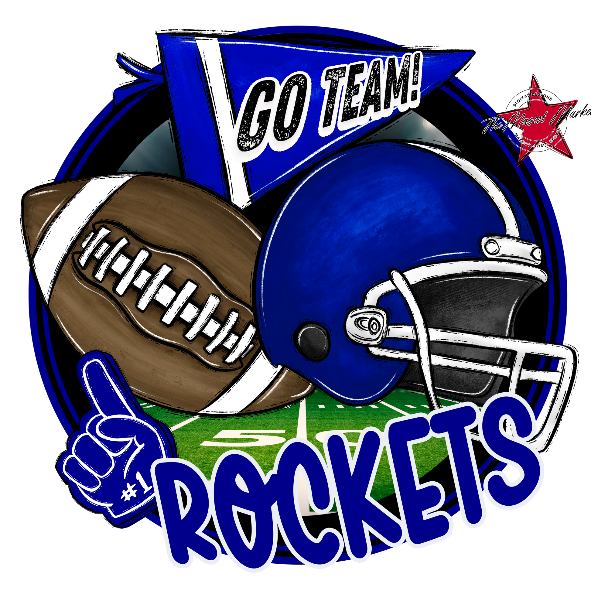 Rockets Circle Football Design-Blue