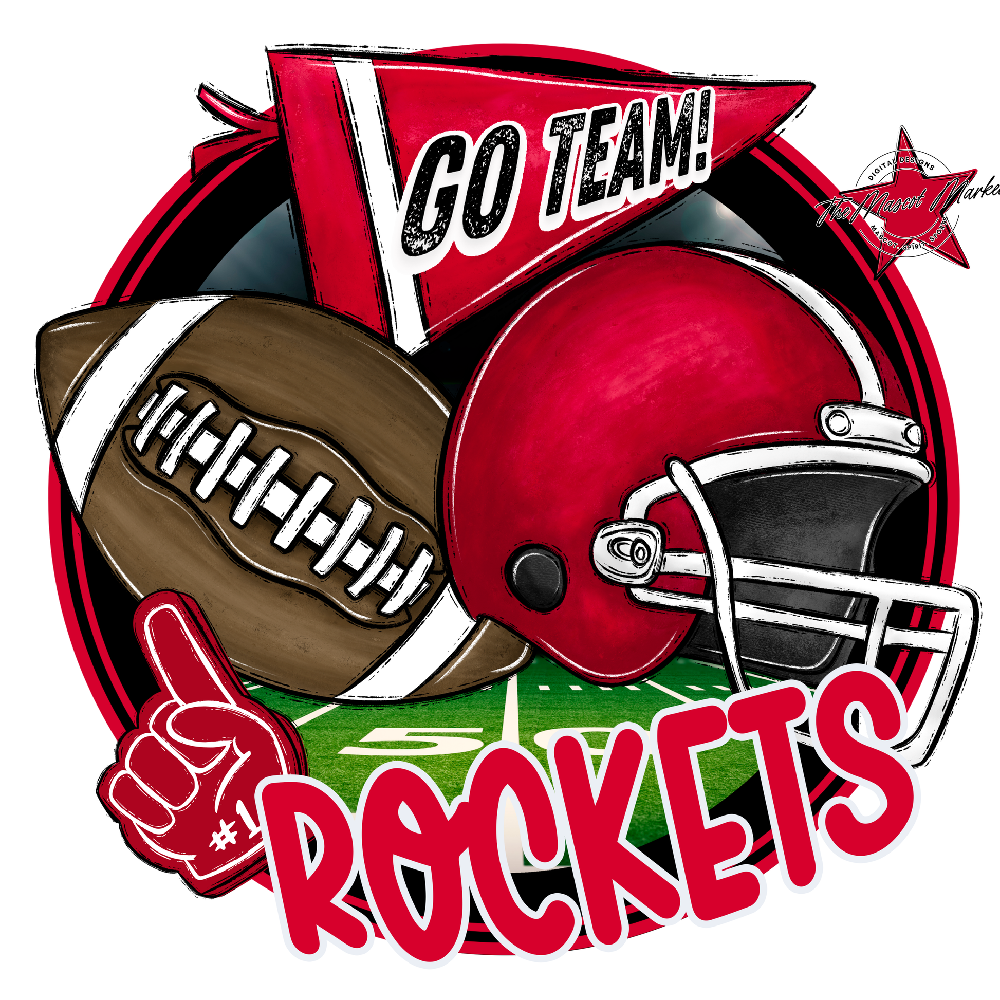 Rockets Circle Football Design-Red