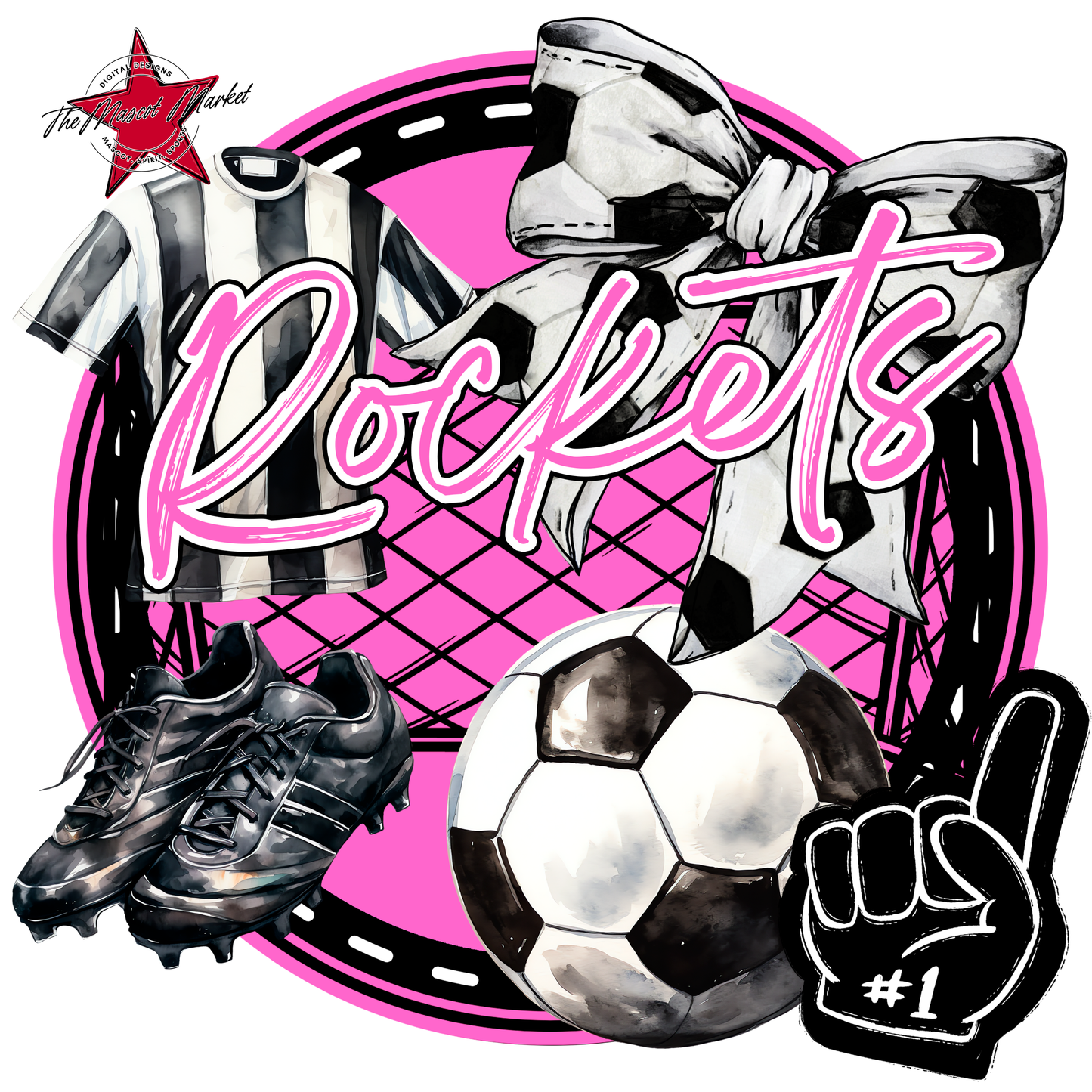 Rockets Circle Soccer Design-Baby Pink
