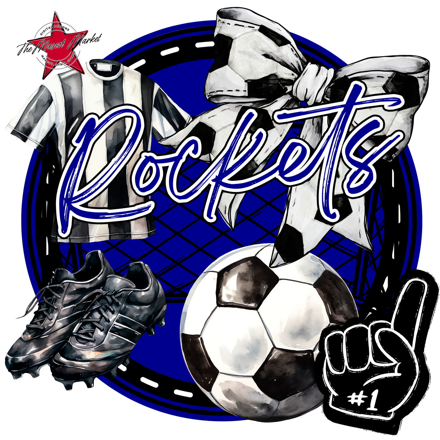 Rockets Circle Soccer Design-Blue