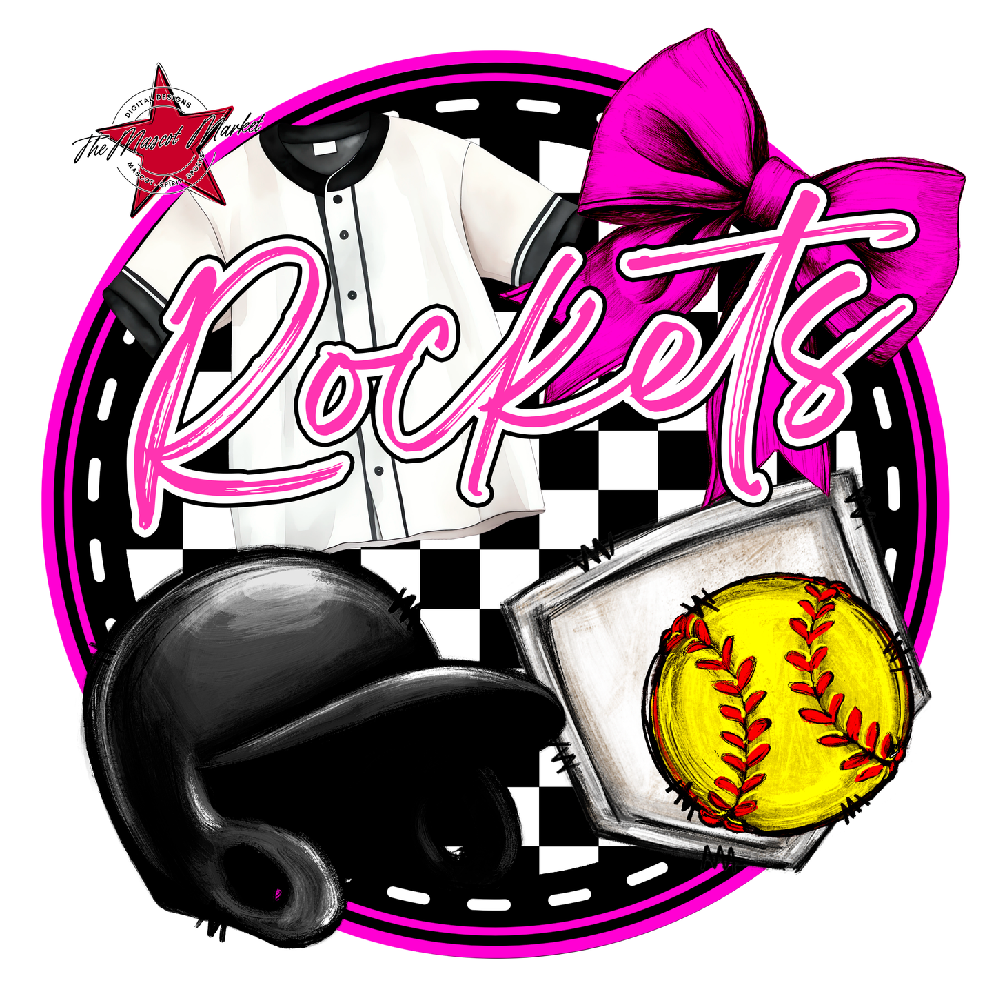 Rockets Circle Softball Design-Pink