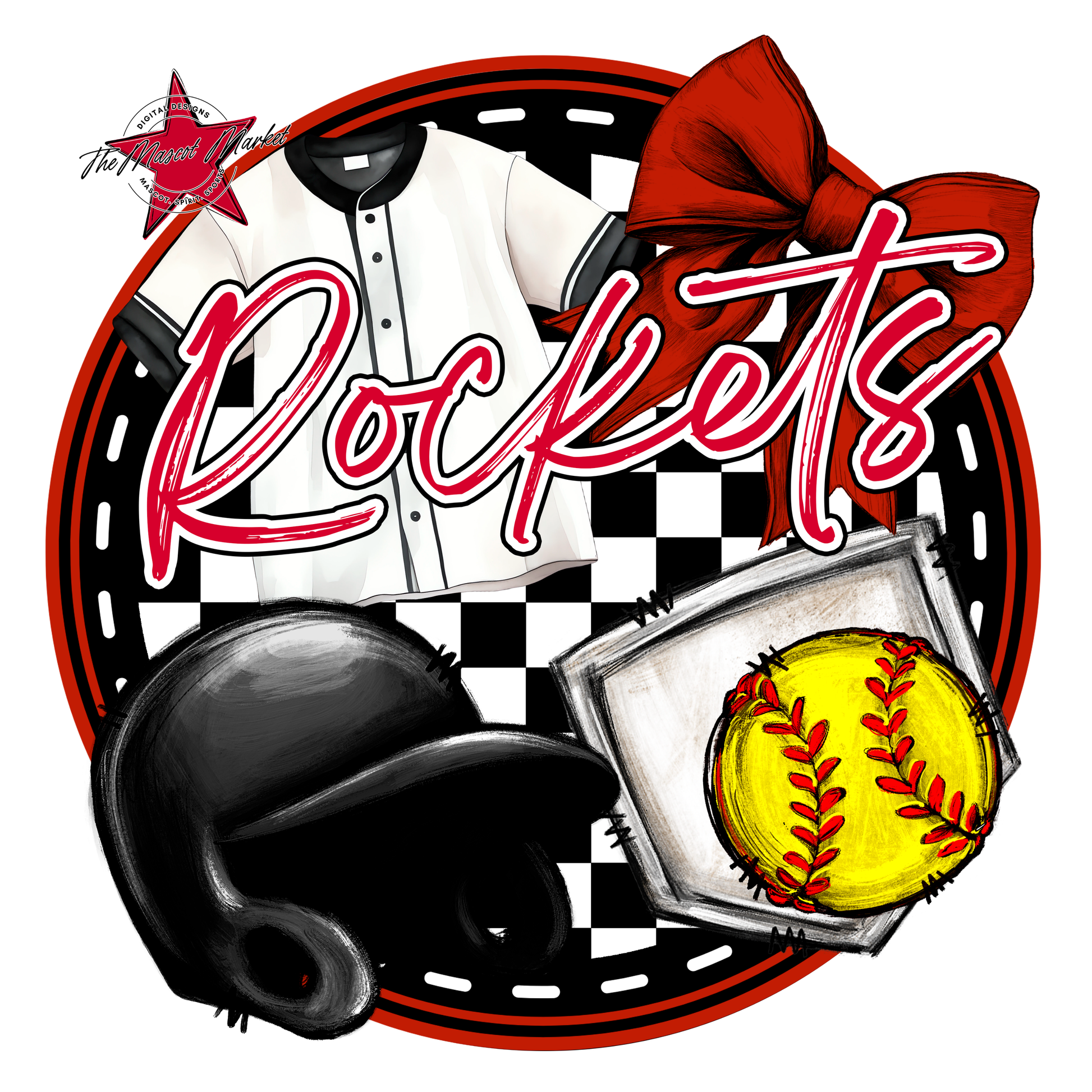 Rockets Circle Softball Design-Red