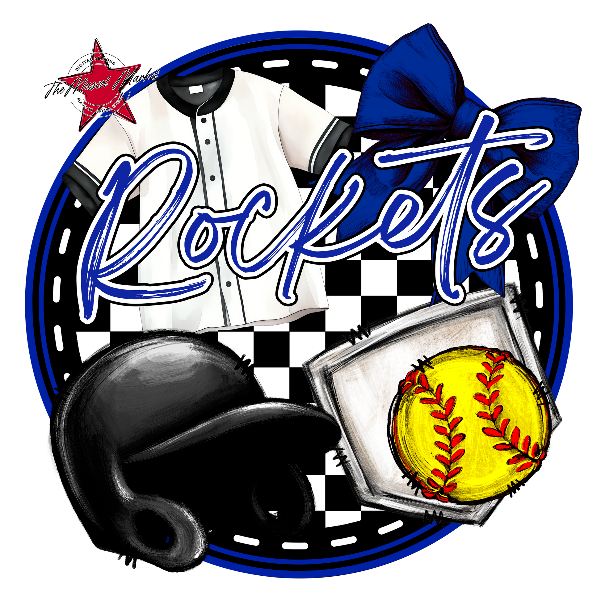 Rockets Circle Softball Design-Royal Blue