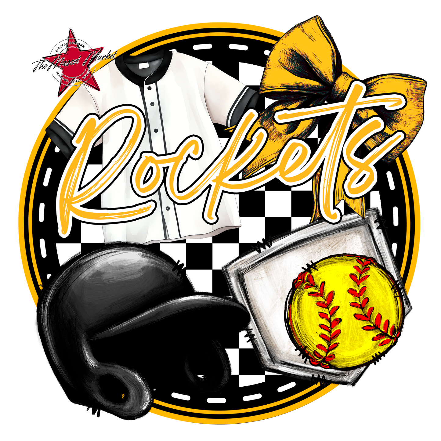 Rockets Circle Softball Design-Yellow