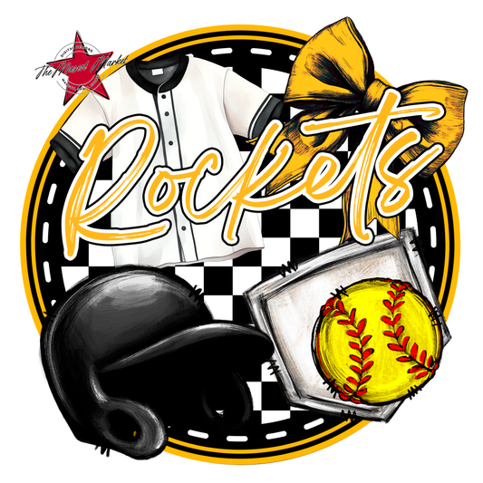 Rockets Circle Softball Design-Yellow