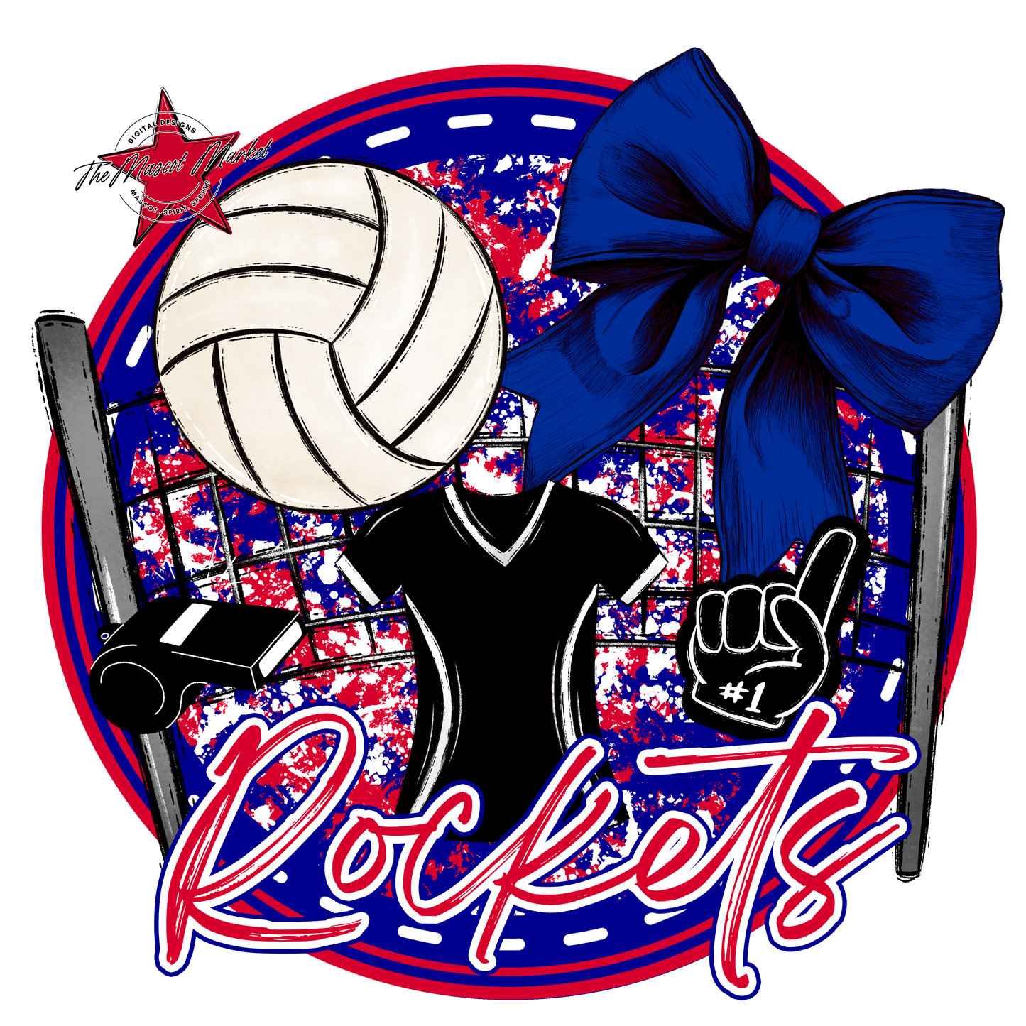 Rockets Circle Volleyball Design-Blue-Red